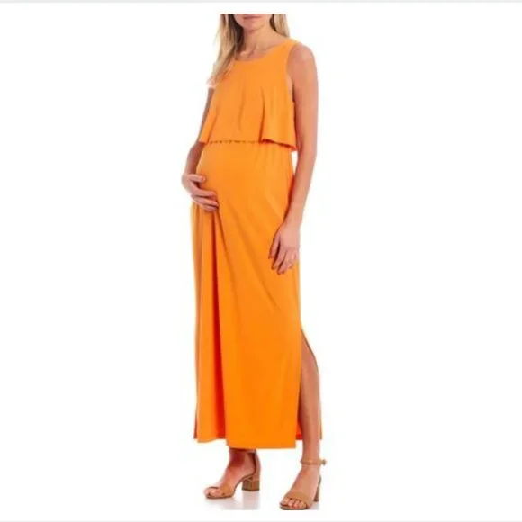 HOST PICK Alex Marie Maternity Nursing Tangerine Orange Maxi Dress size S - Picture 1 of 3